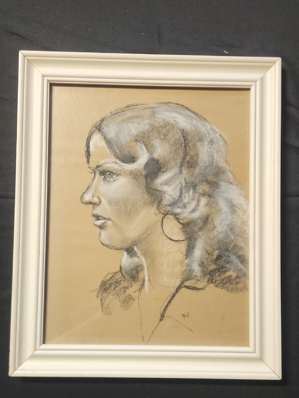 Vintage Framed Profile Portrait in White Frame